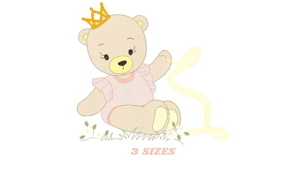 Bear embroidery designs - Ballerina embroidery design machine embroidery pattern - Baby girl embroidery file - Ballerina bear with crown