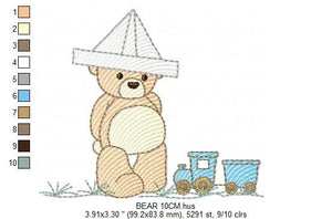 Bear with train embroidery designs - Bear embroidery design machine embroidery pattern - Baby boy embroidery file - instant download train