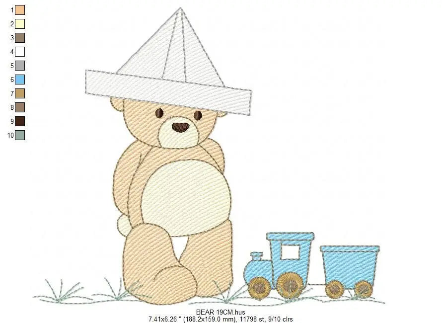 Bear with train embroidery designs - Bear embroidery design machine embroidery pattern - Baby boy embroidery file - instant download train Marcia Embroidery