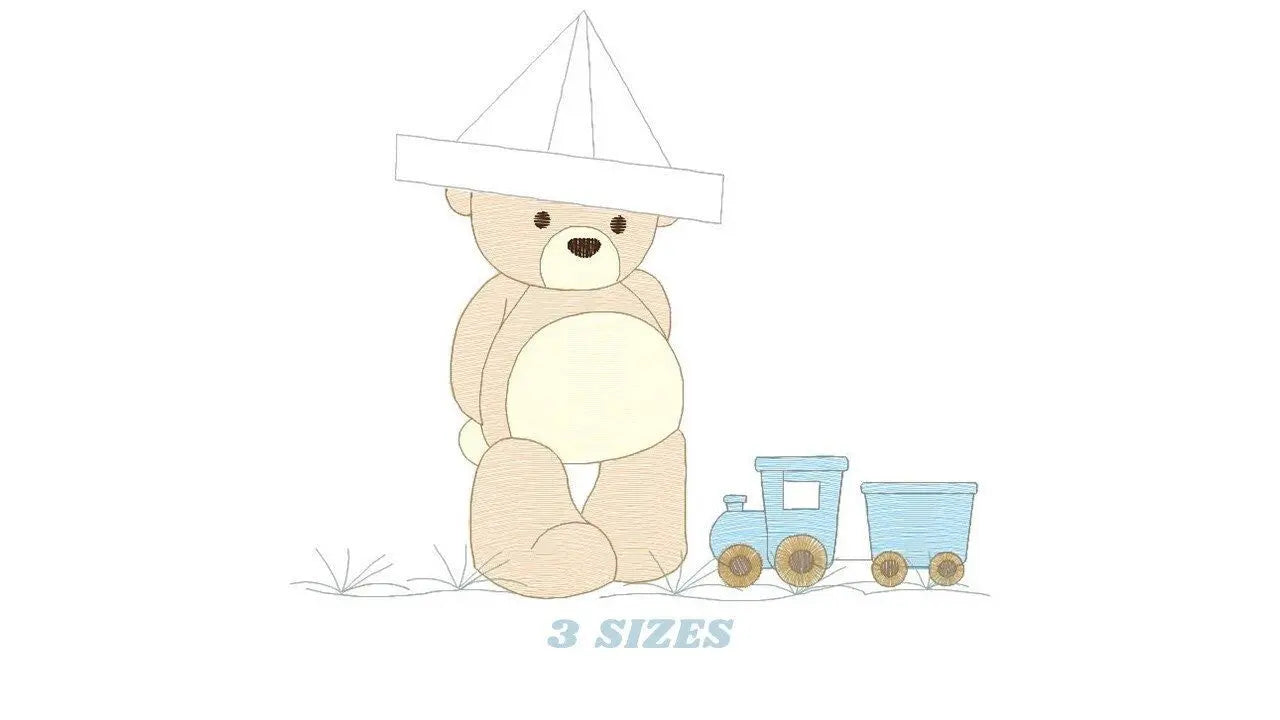 Bear with train embroidery designs - Bear embroidery design machine embroidery pattern - Baby boy embroidery file - instant download train Marcia Embroidery