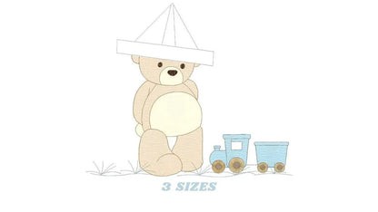 Bear with train embroidery designs - Bear embroidery design machine embroidery pattern - Baby boy embroidery file - instant download train Marcia Embroidery