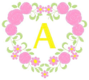 Alphabet embroidery designs set - Letters with heart frame embroidery design - Monogram embroidery machine embroidery file - Flowers roses