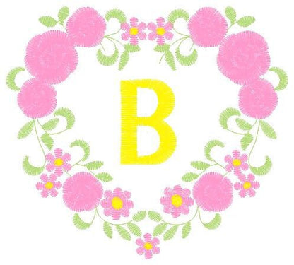 Alphabet embroidery designs set - Letters with heart frame embroidery design - Monogram embroidery machine embroidery file - Flowers roses