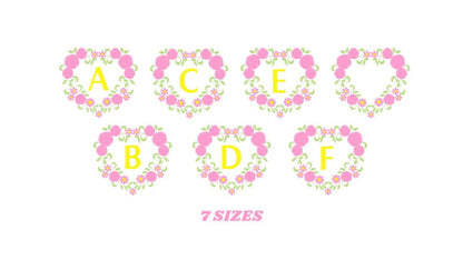 Alphabet embroidery designs set - Letters with heart frame embroidery design - Monogram embroidery machine embroidery file - Flowers roses