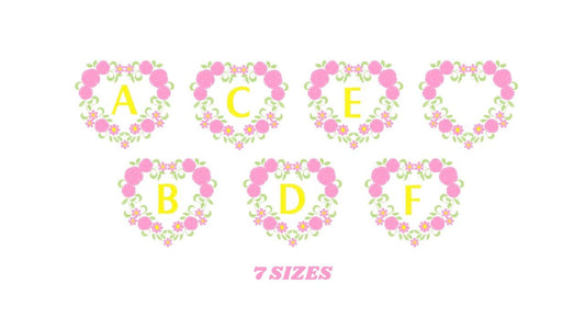 Alphabet embroidery designs set - Letters with heart frame embroidery design - Monogram embroidery machine embroidery file - Flowers roses