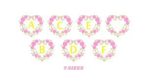 Alphabet embroidery designs set - Letters with heart frame embroidery design - Monogram embroidery machine embroidery file - Flowers roses