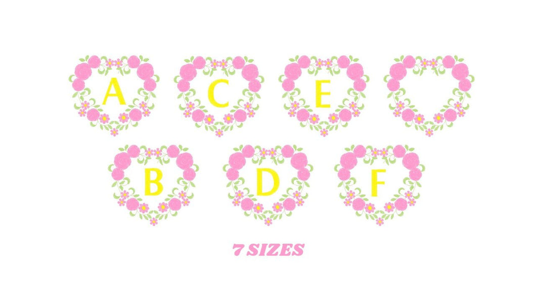 Alphabet embroidery designs set - Letters with heart frame embroidery design - Monogram embroidery machine embroidery file - Flowers roses