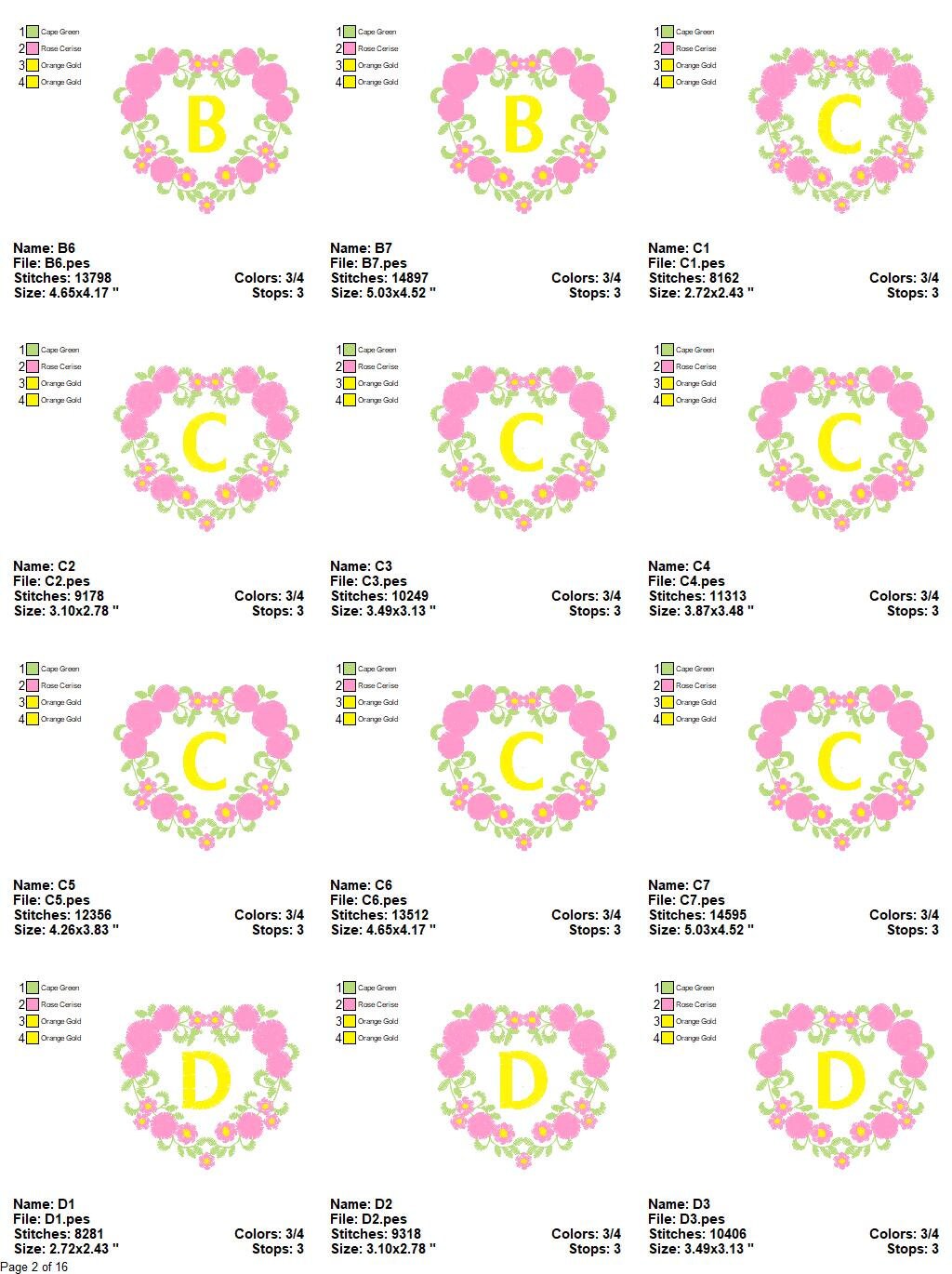 Alphabet embroidery designs set - Letters with heart frame embroidery design - Monogram embroidery machine embroidery file - Flowers roses