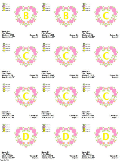 Alphabet embroidery designs set - Letters with heart frame embroidery design - Monogram embroidery machine embroidery file - Flowers roses