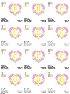 Alphabet embroidery designs set - Letters with heart frame embroidery design - Monogram embroidery machine embroidery file - Flowers roses