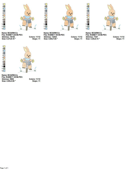 Bunny embroidery designs - Baby boy embroidery design machine embroidery pattern - Rabbit in a bike embroidery design - instant download pes