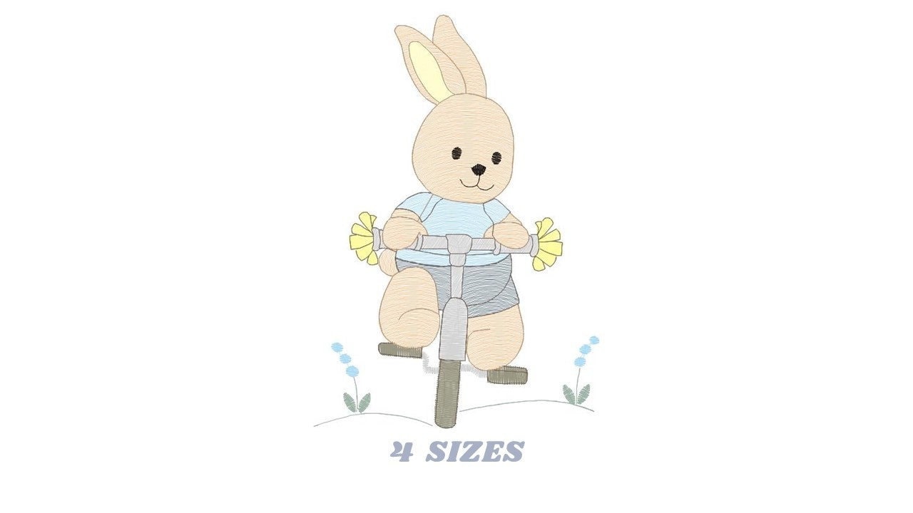 Bunny embroidery designs - Baby boy embroidery design machine embroidery pattern - Rabbit in a bike embroidery design - instant download pes