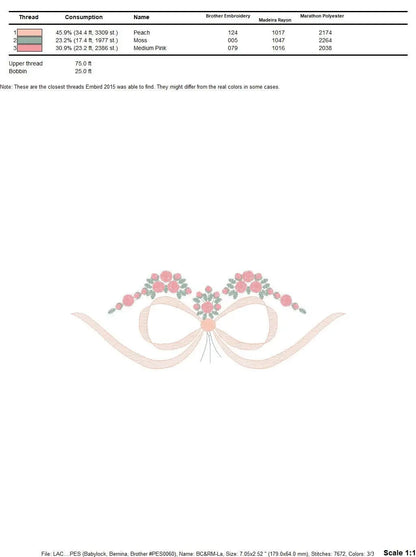 Lace with flowers embroidery designs - Bow Tie machine embroidery pattern - Baby girl file - Instant digital download pes jef dst hus vp3 Marcia Embroidery