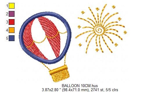 Ballon embroidery designs - Hot air balloon embroidery design machine embroidery pattern - Firework embroidery - instant download Marcia Embroidery