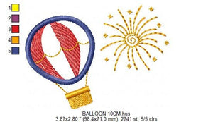 Ballon embroidery designs - Hot air balloon embroidery design machine embroidery pattern - Firework embroidery - instant download