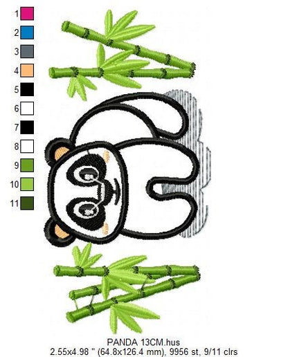 Panda with bamboo embroidery design - China Animal machine embroidery pattern - Baby boy file - Instant download pes