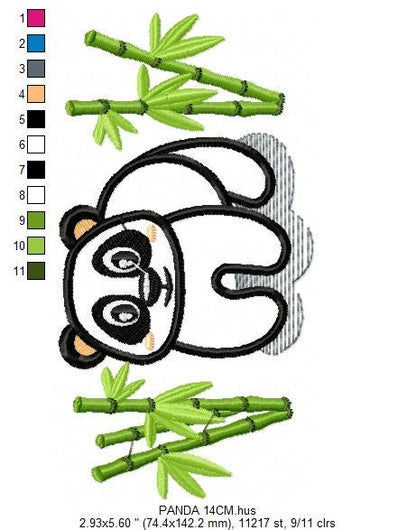 Panda with bamboo embroidery design - China Animal machine embroidery pattern - Baby boy file - Instant download pes