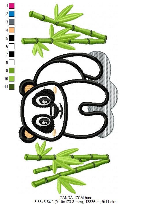 Panda with bamboo embroidery design - China Animal machine embroidery pattern - Baby boy file - Instant download pes