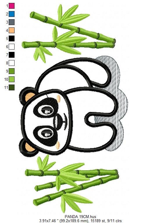 Panda with bamboo embroidery design - China Animal machine embroidery pattern - Baby boy file - Instant download pes