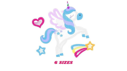 Unicorn with hearts and falling star embroidery design - Fantasy Magical embroidery designs machine embroidery pattern - instant download
