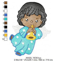 Cargar imagen en el visor de la galería, Angel embroidery designs - Baby boy embroidery design machine embroidery pattern - Angel with trumpet embroidery file - instant download jef
