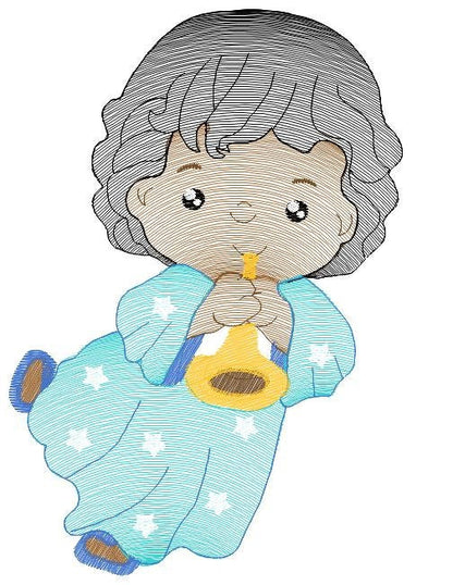 Angel embroidery designs - Baby boy embroidery design machine embroidery pattern - Angel with trumpet embroidery file - instant download jef