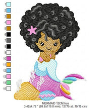 Carica l&#39;immagine nel visualizzatore di Gallery, Mermaid embroidery designs - African American embroidery design machine embroidery pattern - Black girl with curly hair embroidery pes jef
