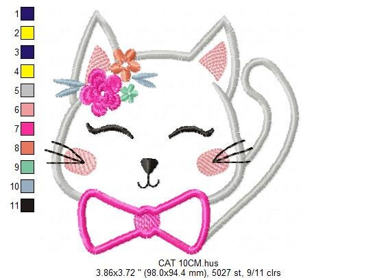 Cat embroidery design - Kitty embroidery designs machine embroidery pattern - Pet embroidery file - baby girl embroidery cat applique design - Marcia Embroidery