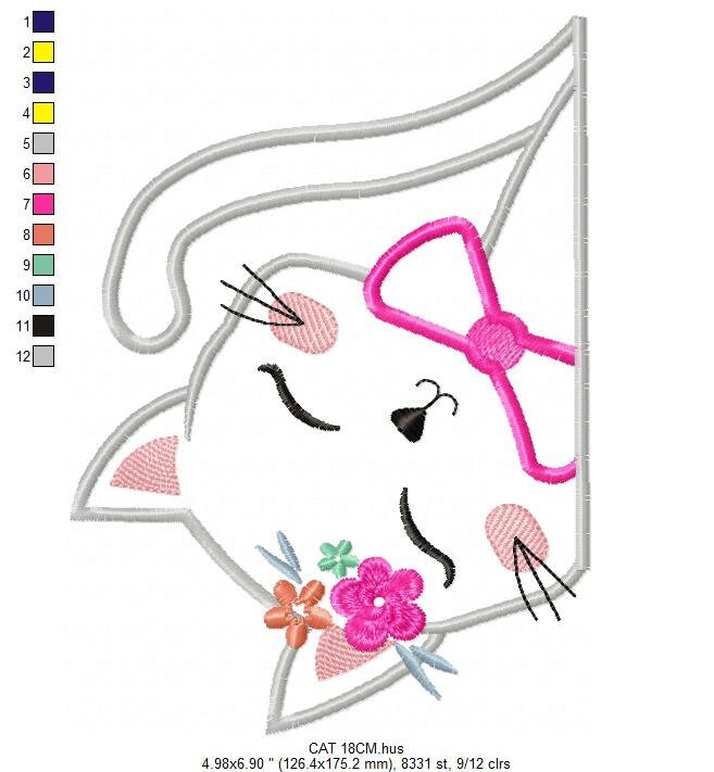 Cat embroidery design - Kitty embroidery designs machine embroidery pattern - Pet embroidery file - baby girl embroidery cat applique design - Marcia Embroidery