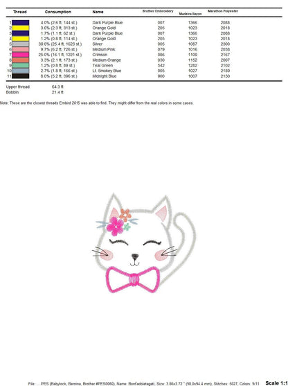 Cat embroidery design - Kitty embroidery designs machine embroidery pattern - Pet embroidery file - baby girl embroidery cat applique design - Marcia Embroidery