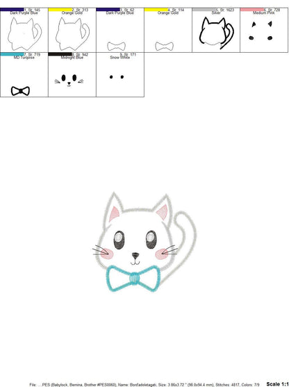 Cat embroidery design - Kitty embroidery designs machine embroidery pattern - Pet embroidery file - baby girl embroidery cat applique design - Marcia Embroidery
