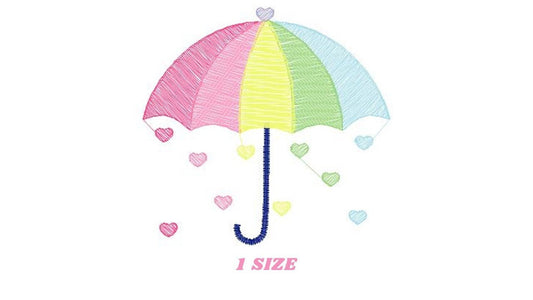 Umbrella with hearts embroidery designs - Colorful Rainbow Umbrella machine embroidery pattern - Baby girl file - Instant download pes jef