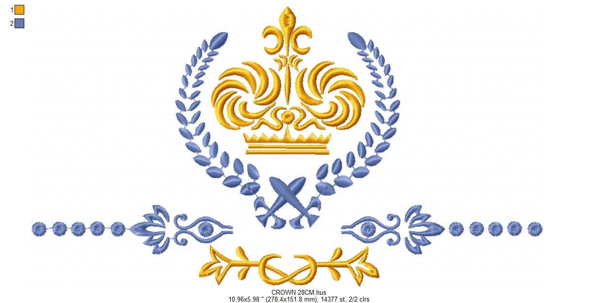 Crown embroidery designs - Laurel Wreath with Crown embroidery design machine embroidery pattern - baby boy embroidery file pes jef vip vp3 Marcia Embroidery