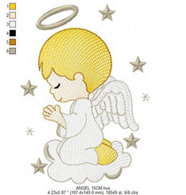 Carica l&#39;immagine nel visualizzatore di Gallery, Angel with wings halo and cloud embroidery designs - Baby boy embroidery design machine embroidery pattern - Boy with wings embroidery file
