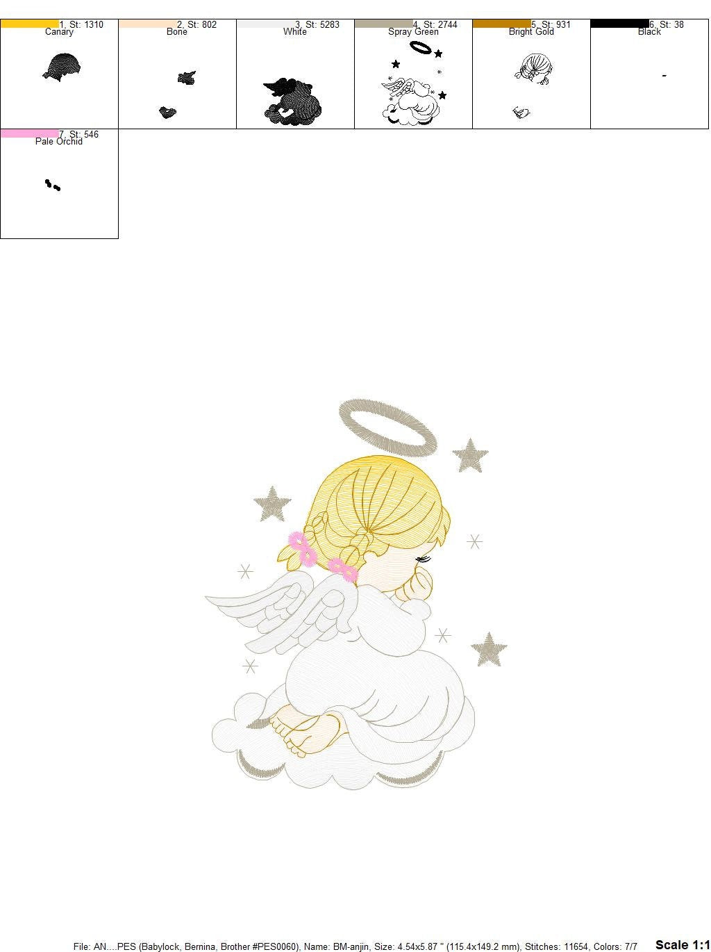 Girl Angel with wings halo and cloud embroidery designs - Baby girl machine embroidery pattern - Angel embroidery - Instant download pes jef