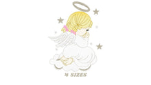 Load image into Gallery viewer, Angel with wings halo and cloud embroidery designs - Baby girl embroidery design machine embroidery pattern - Angel embroidery download pes
