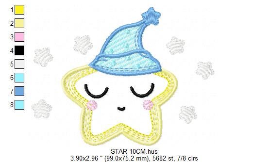 Star applique embroidery designs - Sleeping Star machine embroidery pattern - Baby boy file - Instant digital download pes jef dst hus vp3 - Marcia Embroidery