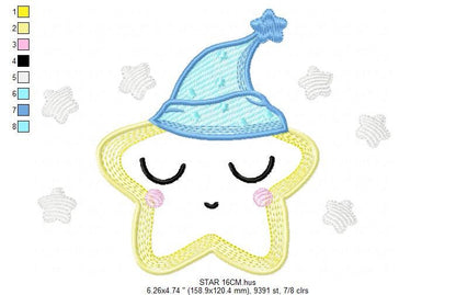 Star applique embroidery designs - Sleeping Star machine embroidery pattern - Baby boy file - Instant digital download pes jef dst hus vp3 - Marcia Embroidery