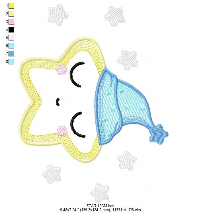 Star applique embroidery designs - Sleeping Star machine embroidery pattern - Baby boy file - Instant digital download pes jef dst hus vp3 - Marcia Embroidery