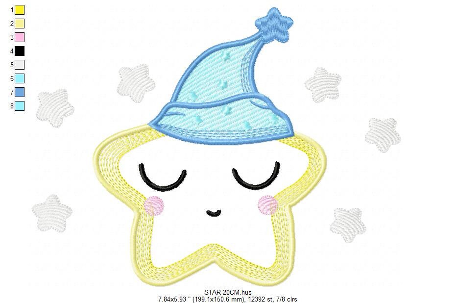 Star applique embroidery designs - Sleeping Star machine embroidery pattern - Baby boy file - Instant digital download pes jef dst hus vp3 - Marcia Embroidery