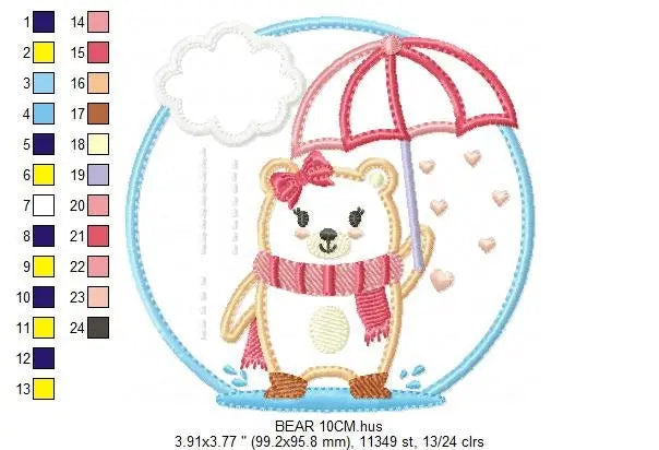 Bear in the rain embroidery designs - Winter embroidery design machine embroidery pattern - Bear with umbrella embroidery file Marcia Embroidery