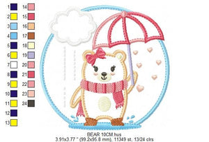 Bear in the rain embroidery designs - Winter embroidery design machine embroidery pattern - Bear with umbrella embroidery file