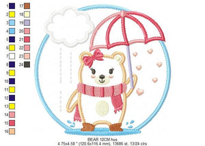 Bear in the rain embroidery designs - Winter embroidery design machine embroidery pattern - Bear with umbrella embroidery file