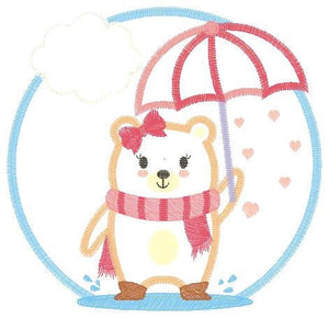 Bear in the rain embroidery designs - Winter embroidery design machine embroidery pattern - Bear with umbrella embroidery file