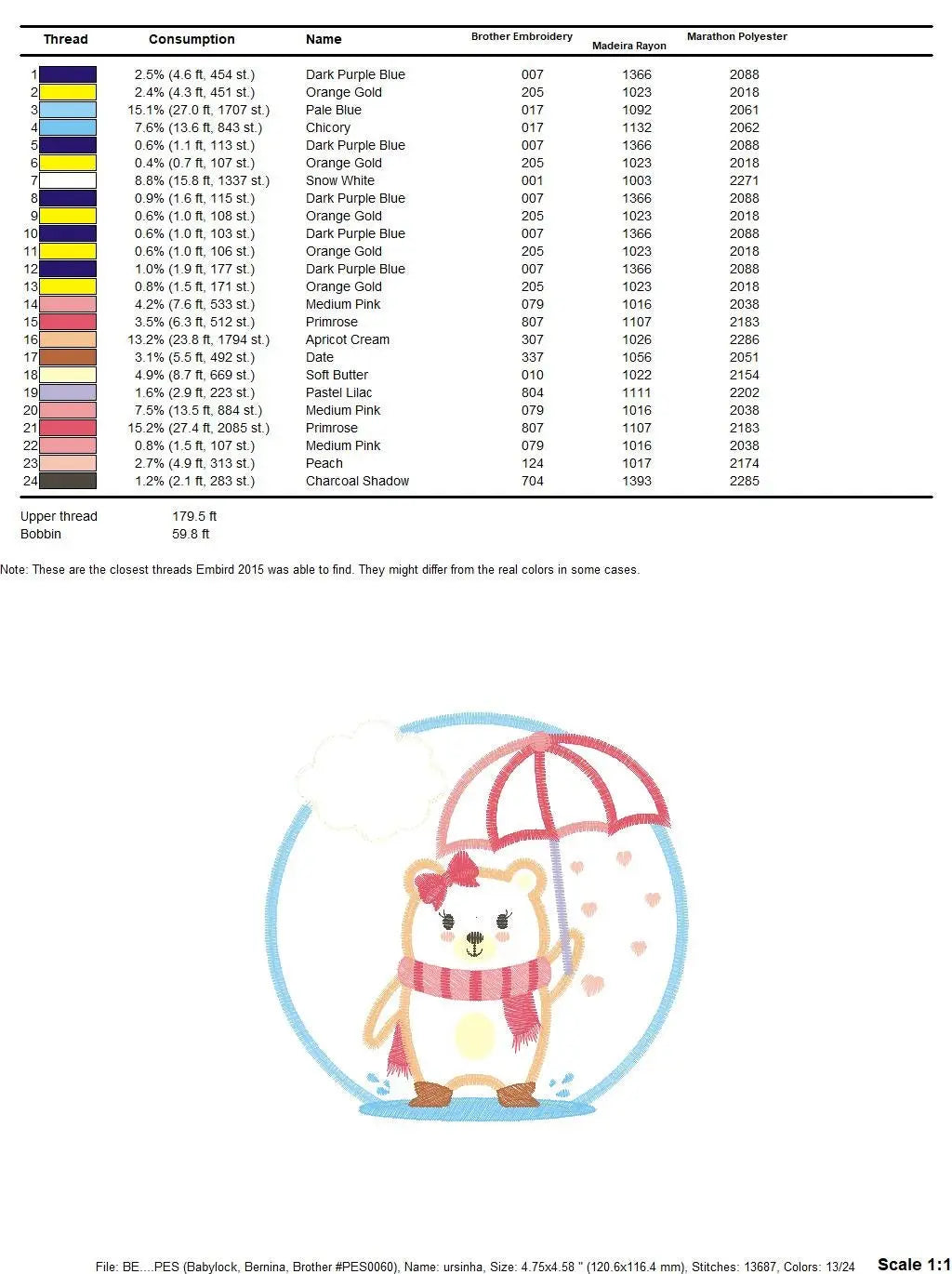 Bear in the rain embroidery designs - Winter embroidery design machine embroidery pattern - Bear with umbrella embroidery file Marcia Embroidery