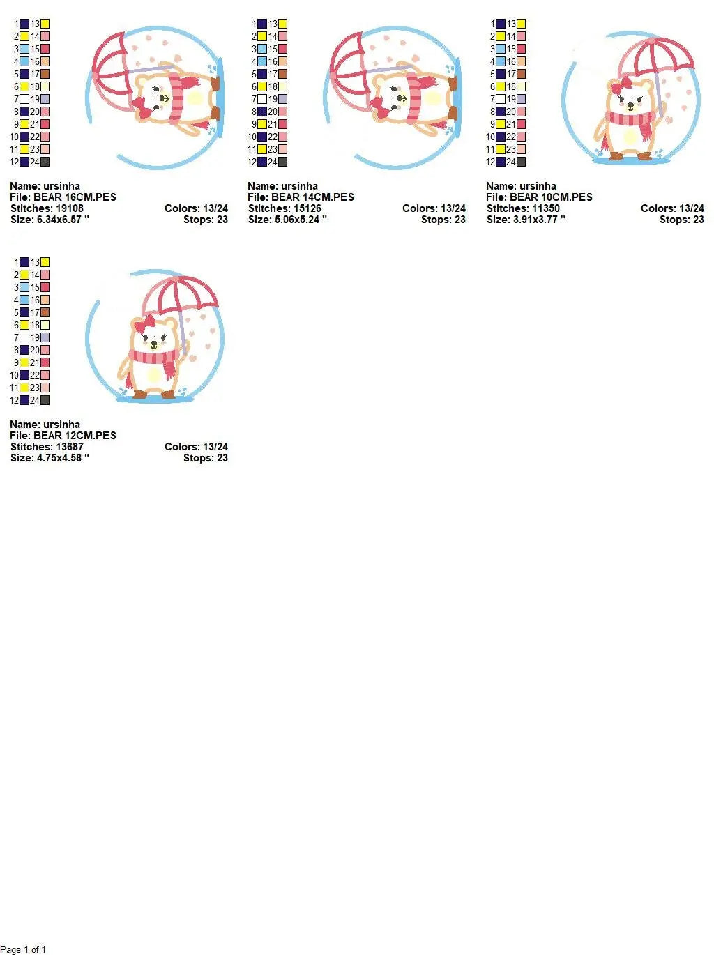 Bear in the rain embroidery designs - Winter embroidery design machine embroidery pattern - Bear with umbrella embroidery file Marcia Embroidery