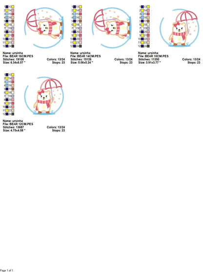 Bear in the rain embroidery designs - Winter embroidery design machine embroidery pattern - Bear with umbrella embroidery file Marcia Embroidery