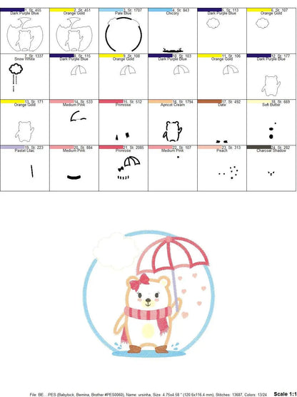 Bear in the rain embroidery designs - Winter embroidery design machine embroidery pattern - Bear with umbrella embroidery file Marcia Embroidery