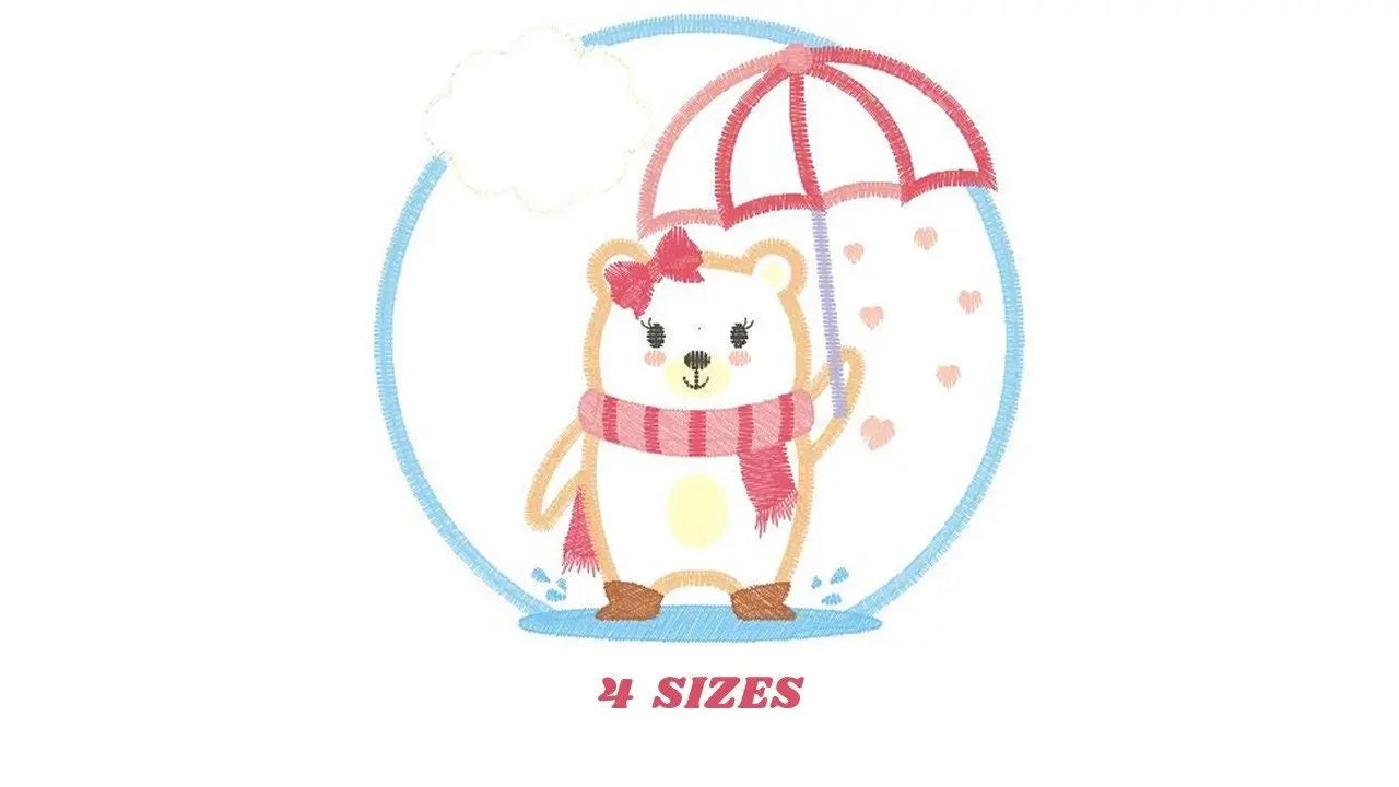 Bear in the rain embroidery designs - Winter embroidery design machine embroidery pattern - Bear with umbrella embroidery file Marcia Embroidery