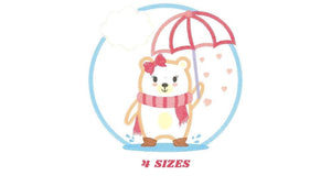 Bear in the rain embroidery designs - Winter embroidery design machine embroidery pattern - Bear with umbrella embroidery file